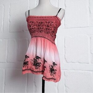 Y2K Pink and Black Embroidered Top Fairycore embroidered beaded sequins L/XL